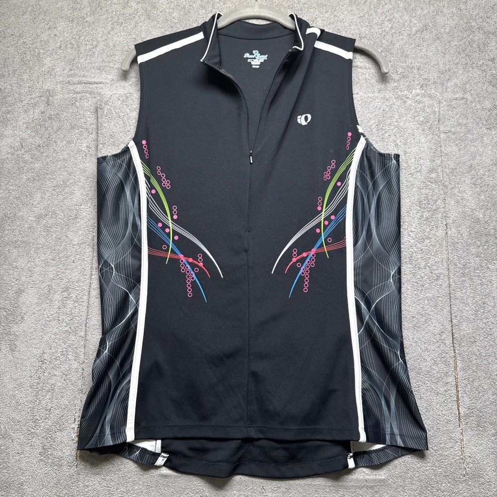 Pearl Izumi Womens Cycling Vest XL Black Graphic Print Sleeveless Zip Activewear